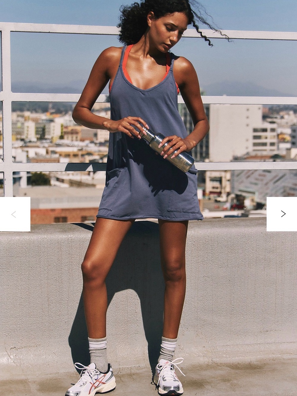 Free People Slate Blue Mini Tank Dress with Coral Straps